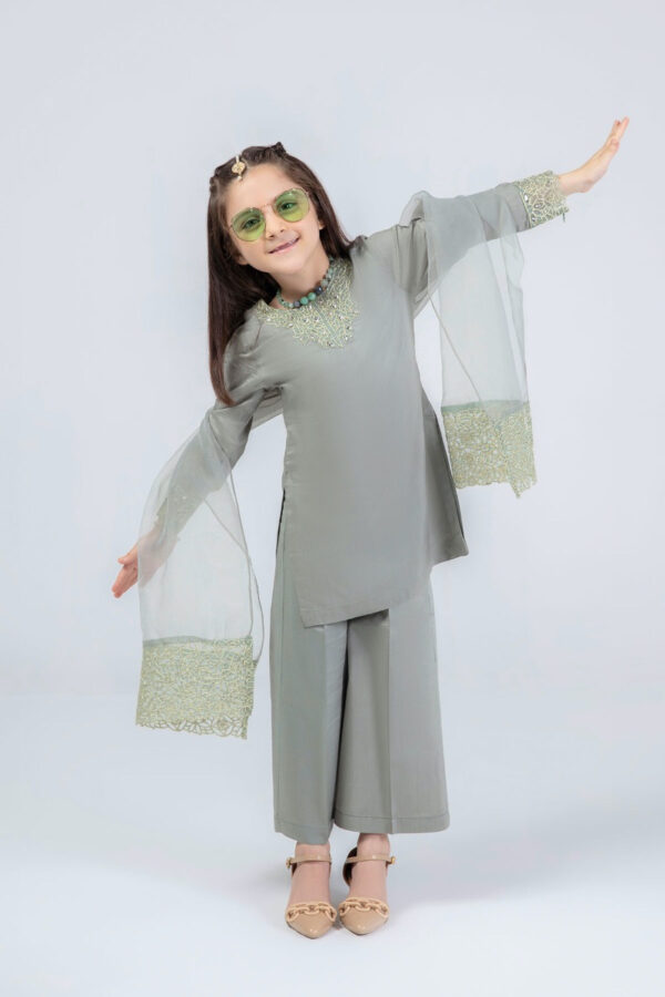 Luxury Lawn Suit Kids Green - Image 8