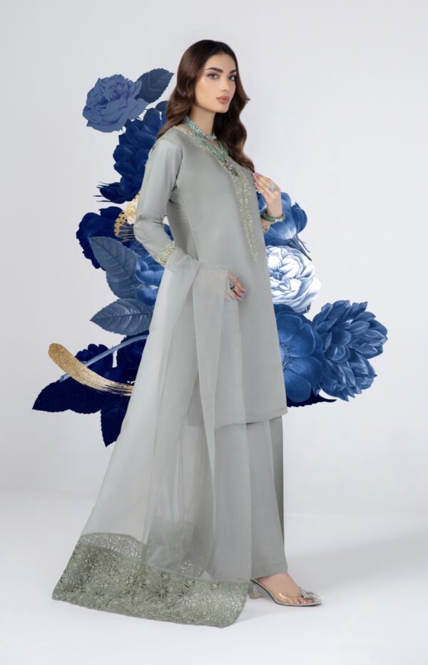 Luxury Lawn Suit Kids Green - Image 3