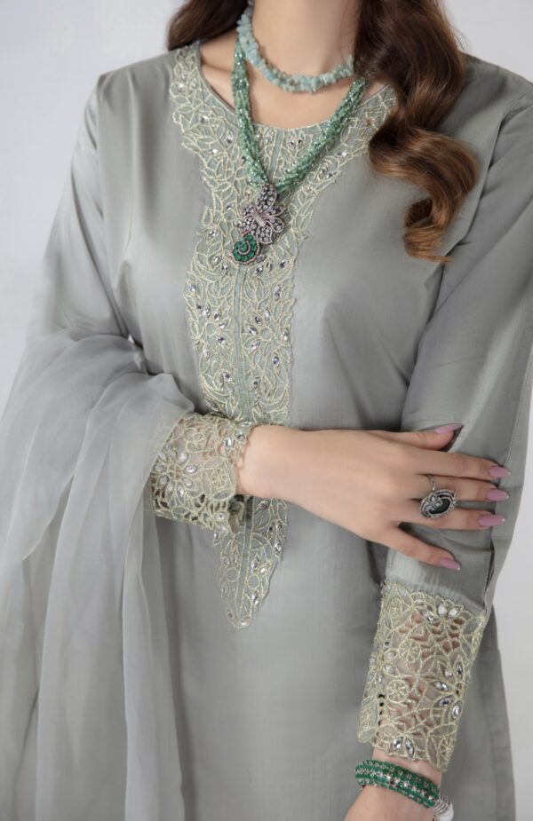 Luxury Lawn Suit Kids Green - Image 4