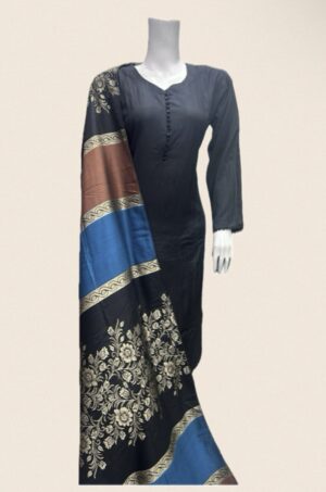 Dhanak with Printed Shawl Black