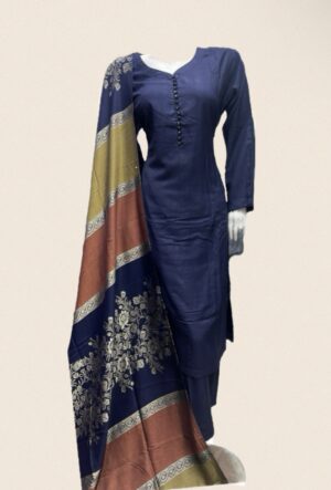 Dhanak with Printed Shawl Navy Blue