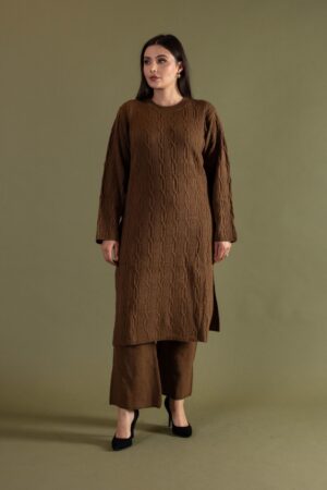 Long Winter Top with Trousers Co-ord Dark Brown