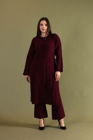 Long Winter Top with Trousers Co-ord Maroon