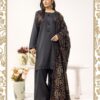 Jaan B 2.0 Dhanak kameez with luxury Velvet embroidered shawl and Farshi shalwar Black