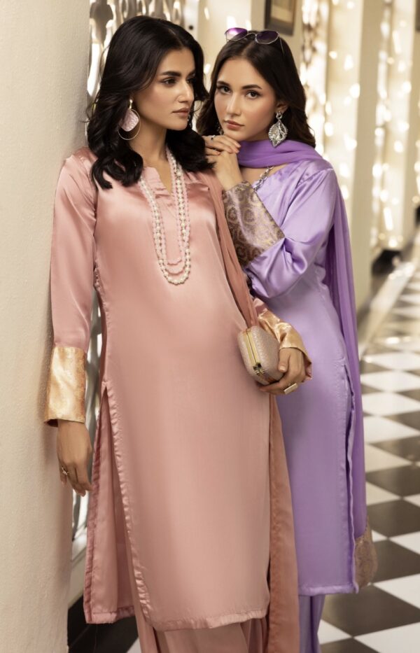 Riva Silk Suit with Farshi Shalwar - Lilac - Image 7