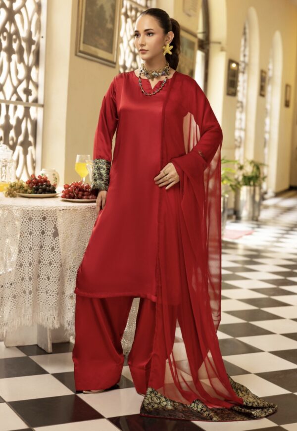 Riva Silk Suit with Farshi Shalwar - Red