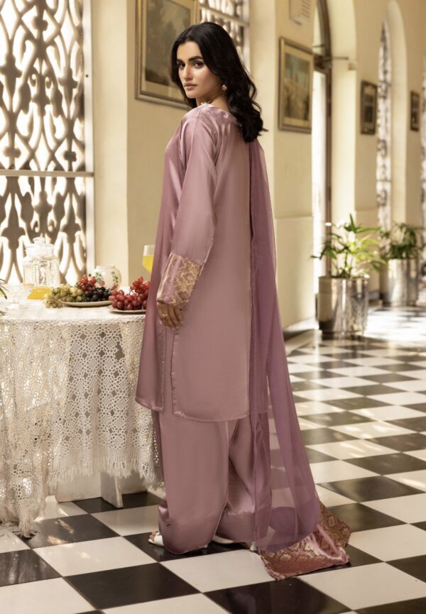 Riva Silk Suit with Farshi Shalwar - Purple - Image 5