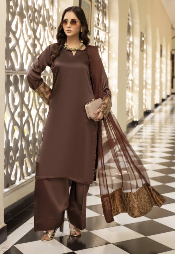 Riva Silk Suit with Farshi Shalwar - Brown