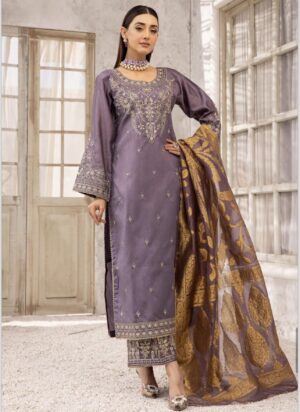 Hussain Rehar Raw Silk - Purple